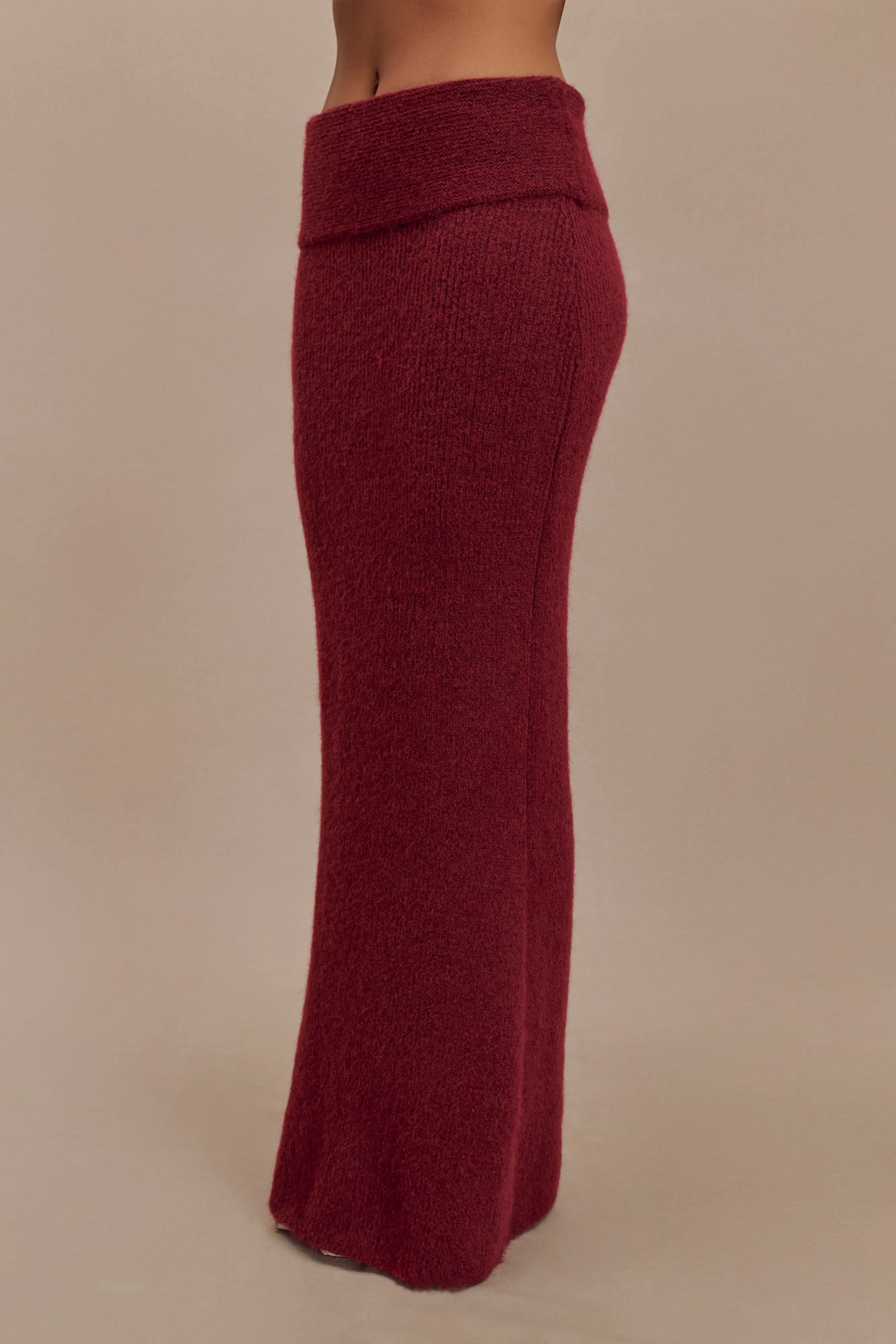 Charlotte Knit Maxi Skirt With Overlay - Merlot