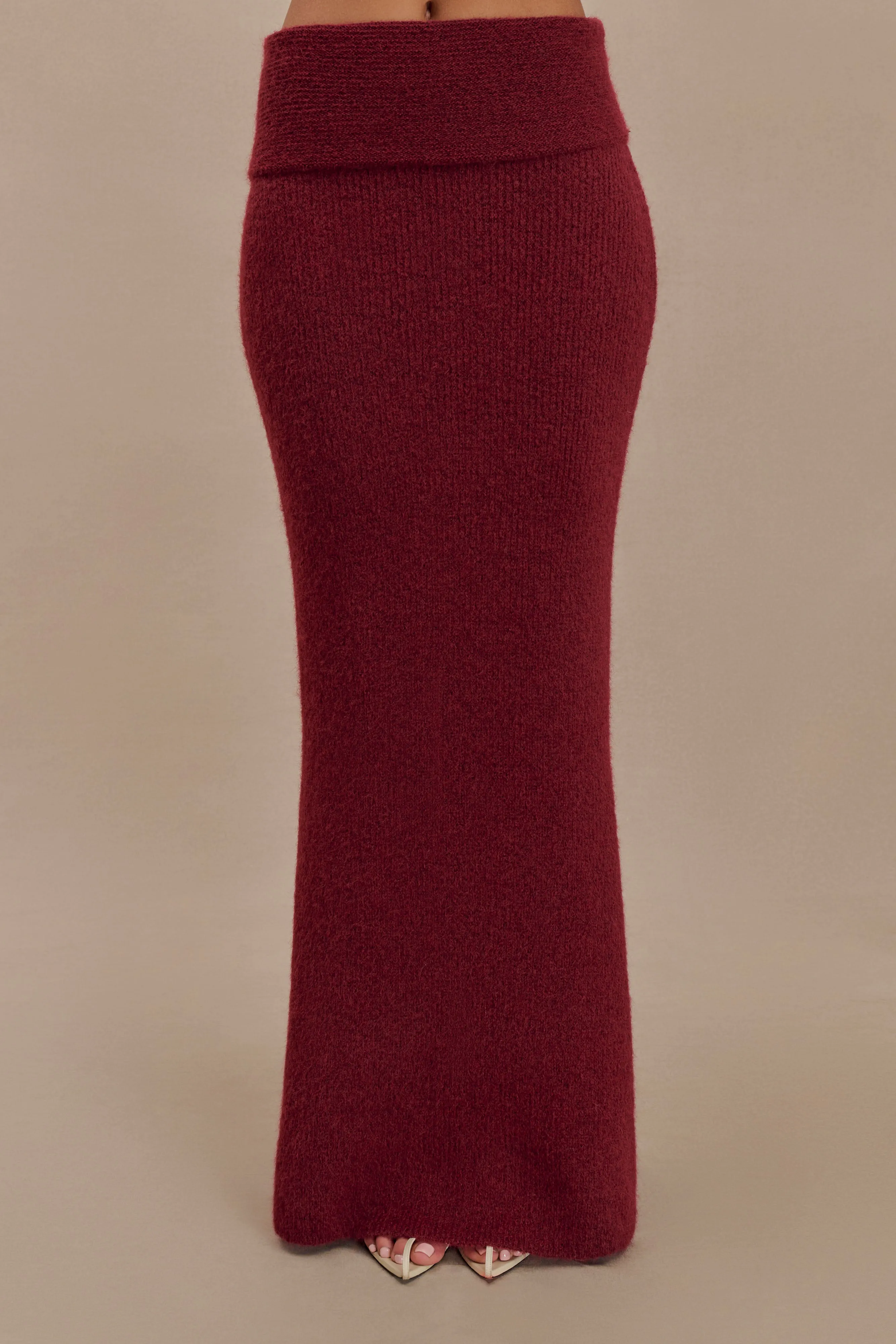 Charlotte Knit Maxi Skirt With Overlay - Merlot