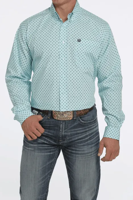 Cinch Men's Aqua Geo Print Button Long Sleeve Western Shirt MTW1105436