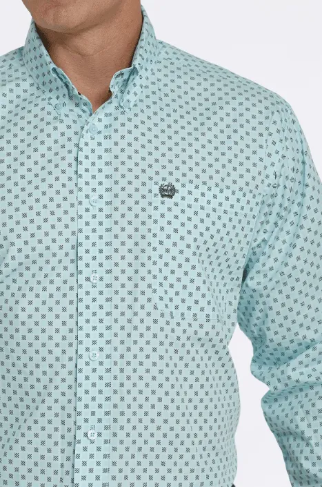 Cinch Men's Aqua Geo Print Button Long Sleeve Western Shirt MTW1105436