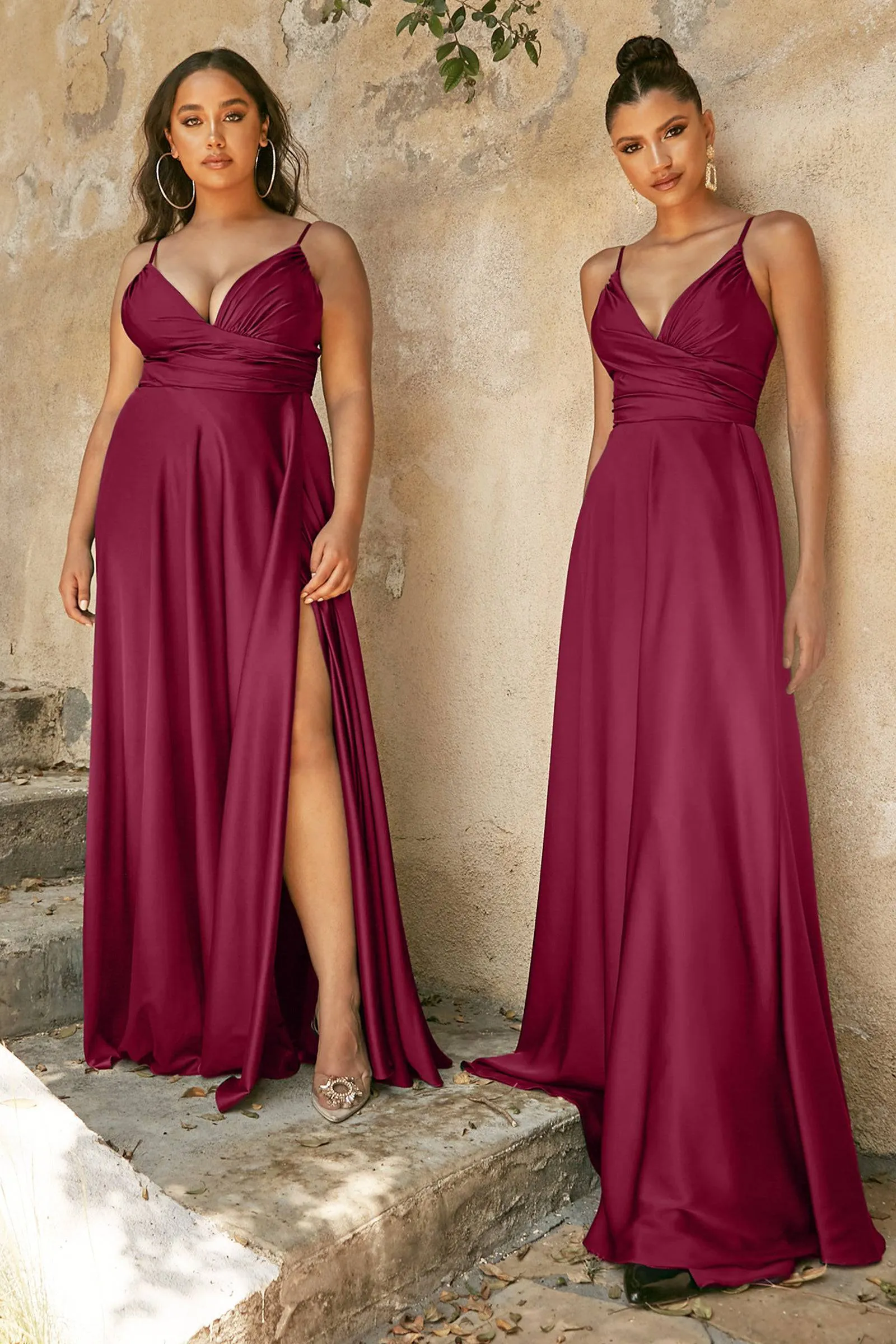 Cinderella Divine 7485 Elegant V-Neckline Fitted Satin Dress