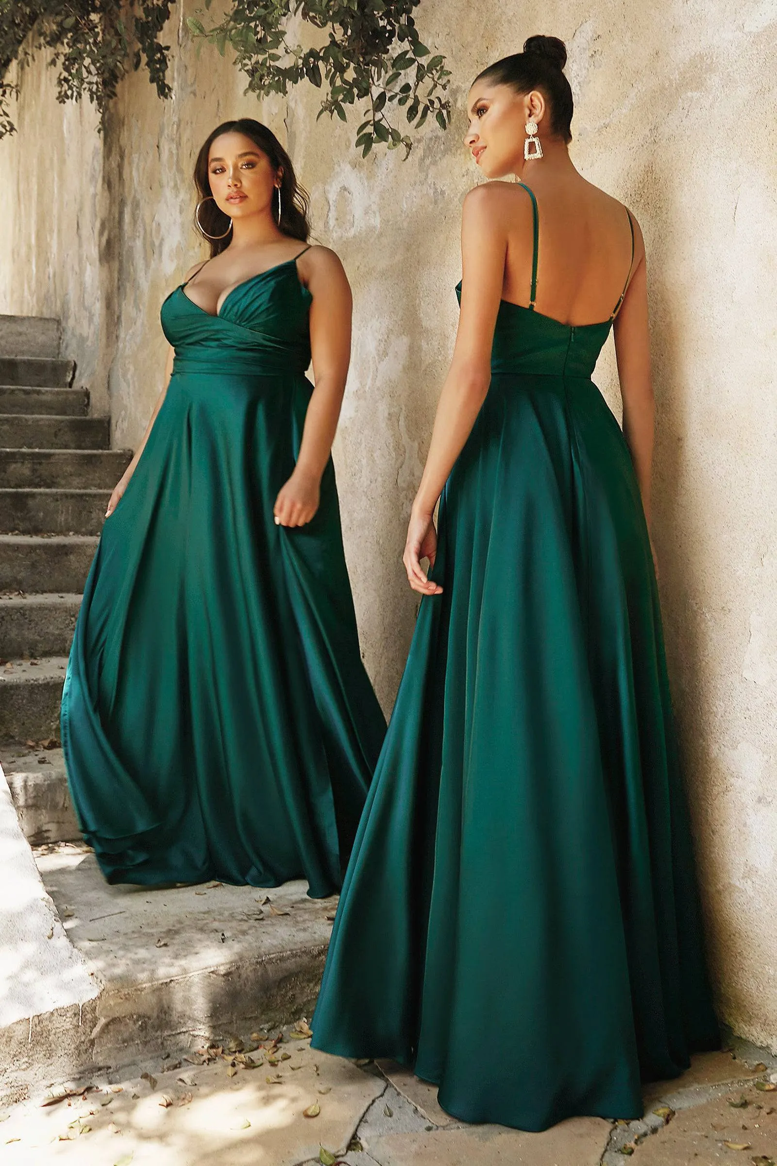 Cinderella Divine 7485 Elegant V-Neckline Fitted Satin Dress