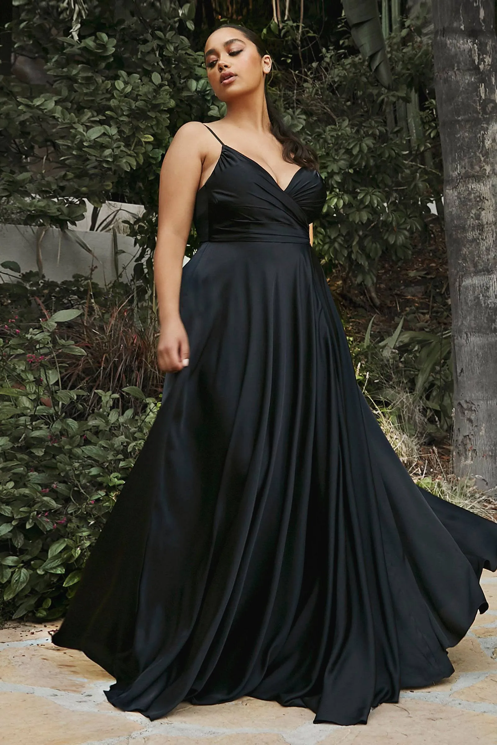 Cinderella Divine 7485 Elegant V-Neckline Fitted Satin Dress