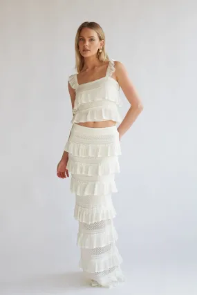 Colette Crochet Tiered Ruffle Top and Maxi Skirt Set