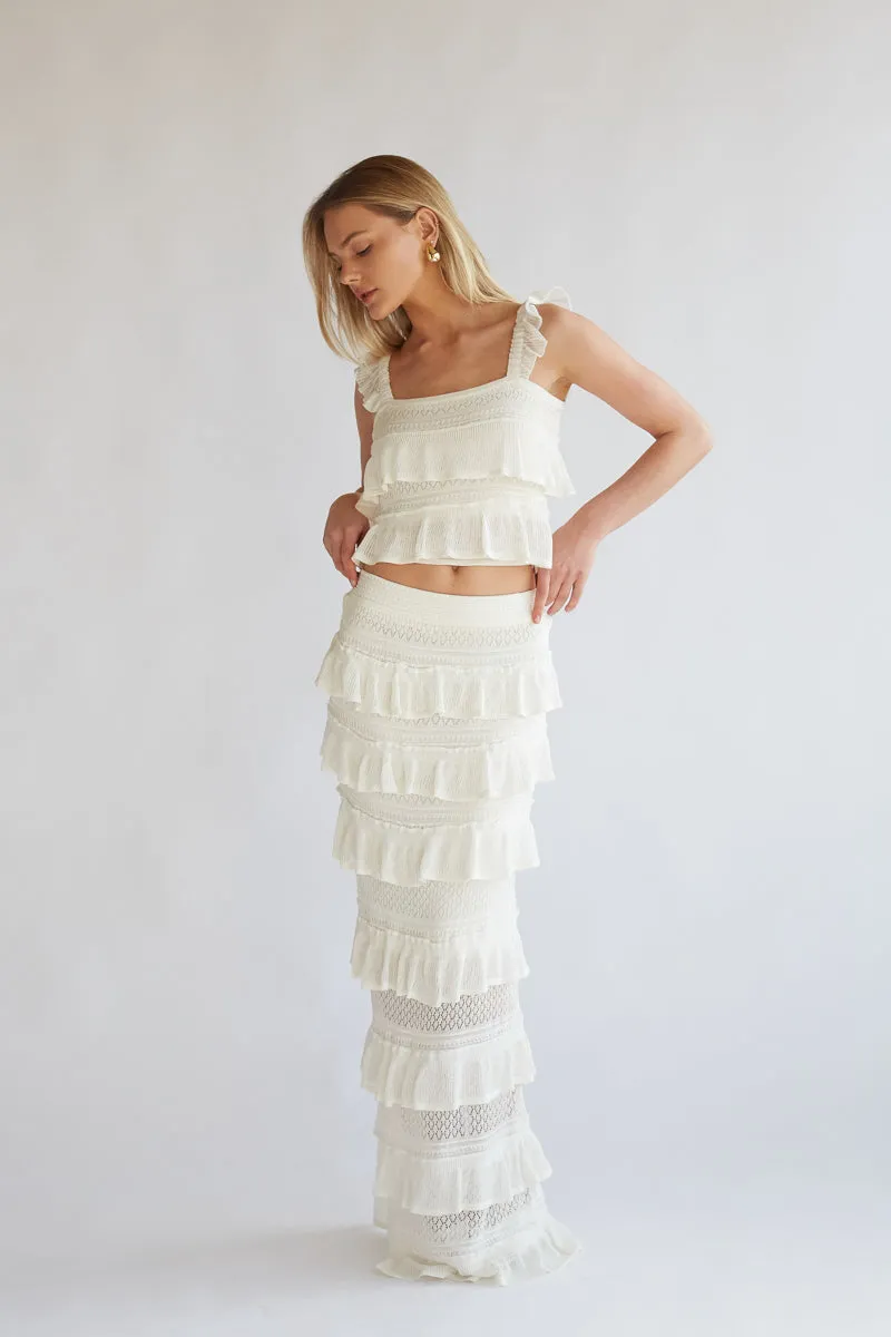 Colette Crochet Tiered Ruffle Top and Maxi Skirt Set