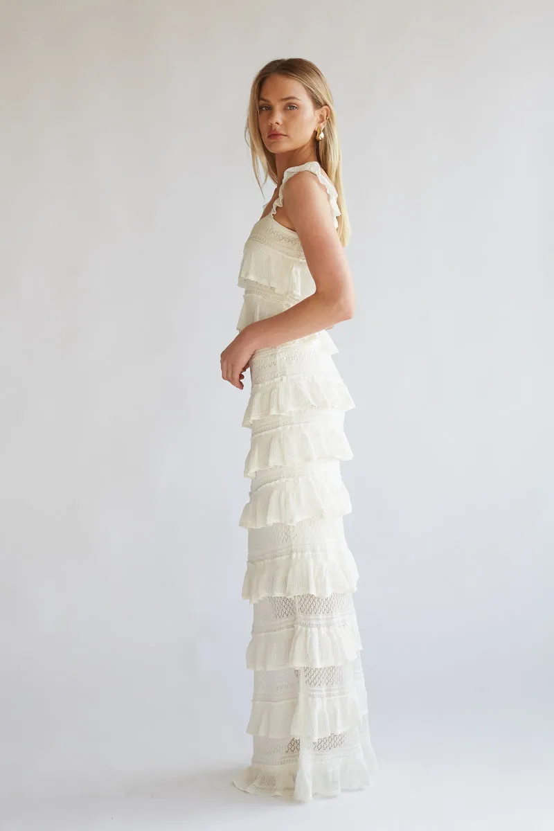 Colette Crochet Tiered Ruffle Top and Maxi Skirt Set