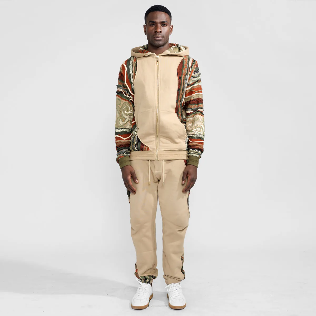 COOGI Sweater Pieced Fleece Zip Hoody - Khaki