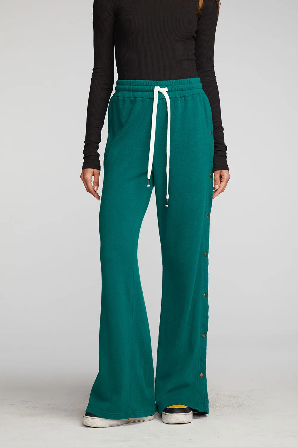 Cotton Fleece Wide Leg Joggers with Button Sideseam