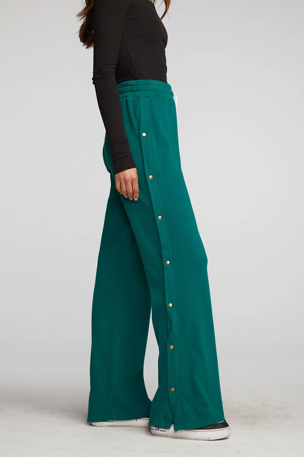 Cotton Fleece Wide Leg Joggers with Button Sideseam