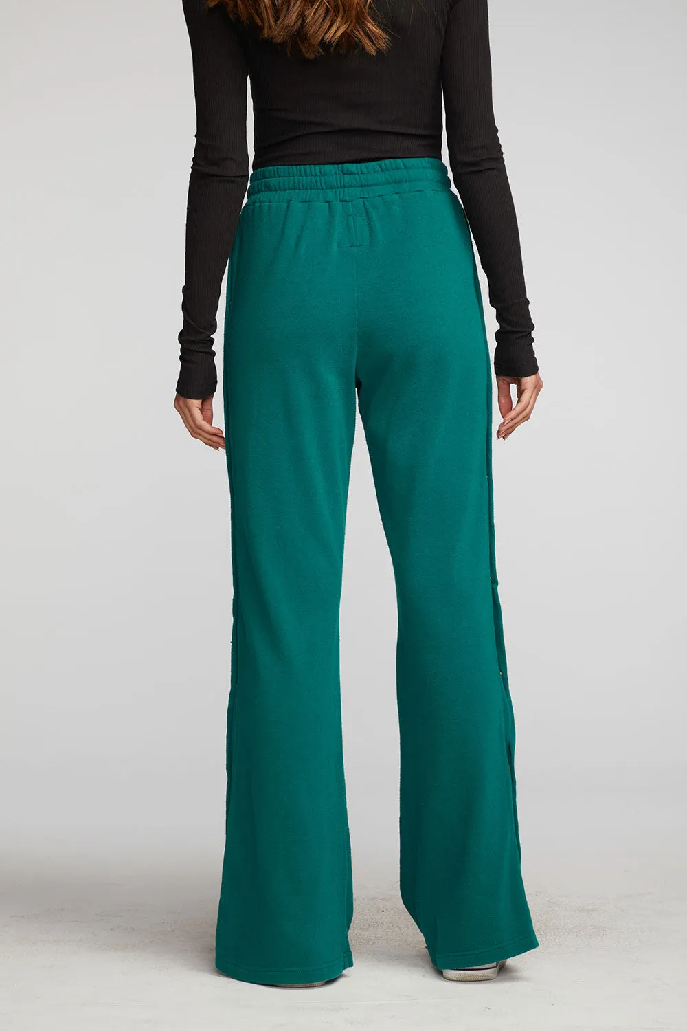 Cotton Fleece Wide Leg Joggers with Button Sideseam