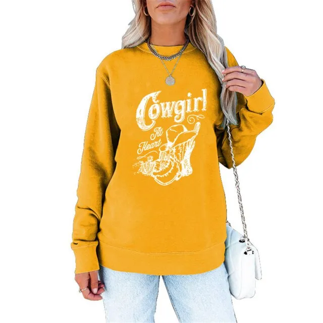 Cowgirl Print Autumn Winter Clothes Women Sweatshirts Cactus Hat Riding Graphics Long Sleeve Shirt