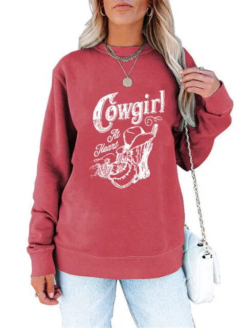 Cowgirl Print Autumn Winter Clothes Women Sweatshirts Cactus Hat Riding Graphics Long Sleeve Shirt