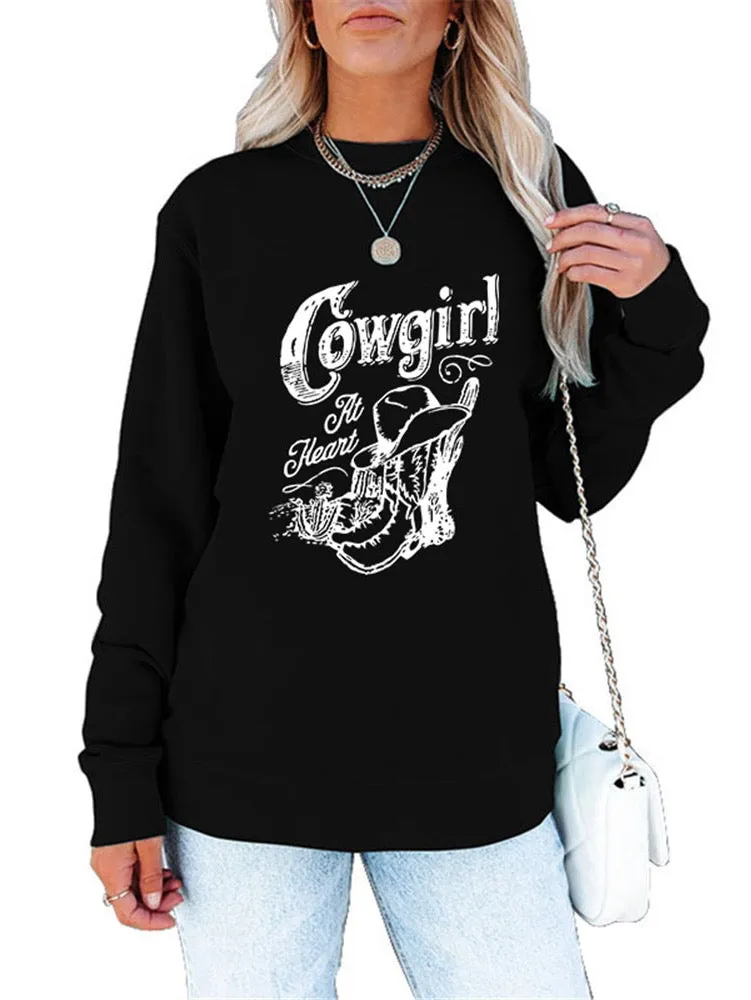 Cowgirl Print Autumn Winter Clothes Women Sweatshirts Cactus Hat Riding Graphics Long Sleeve Shirt