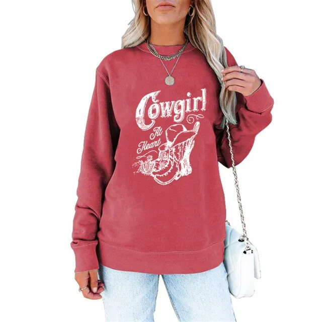 Cowgirl Print Autumn Winter Clothes Women Sweatshirts Cactus Hat Riding Graphics Long Sleeve Shirt