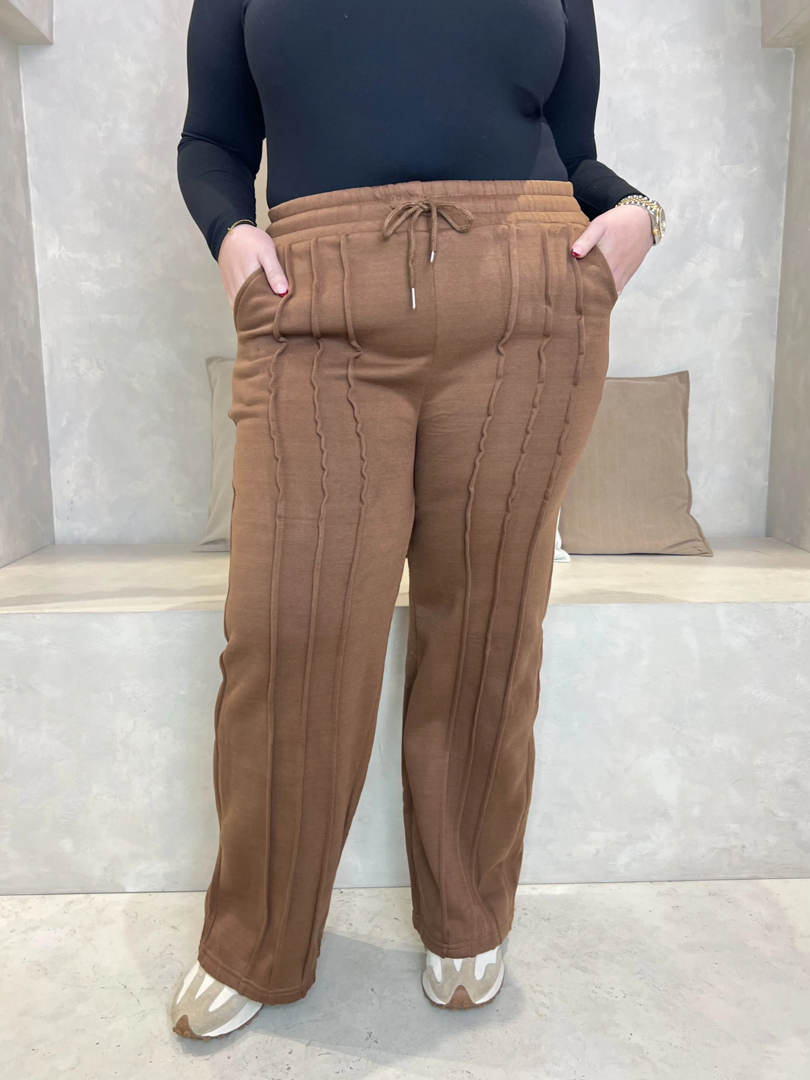 Curve Chocolate Wide Leg Piped Jogger