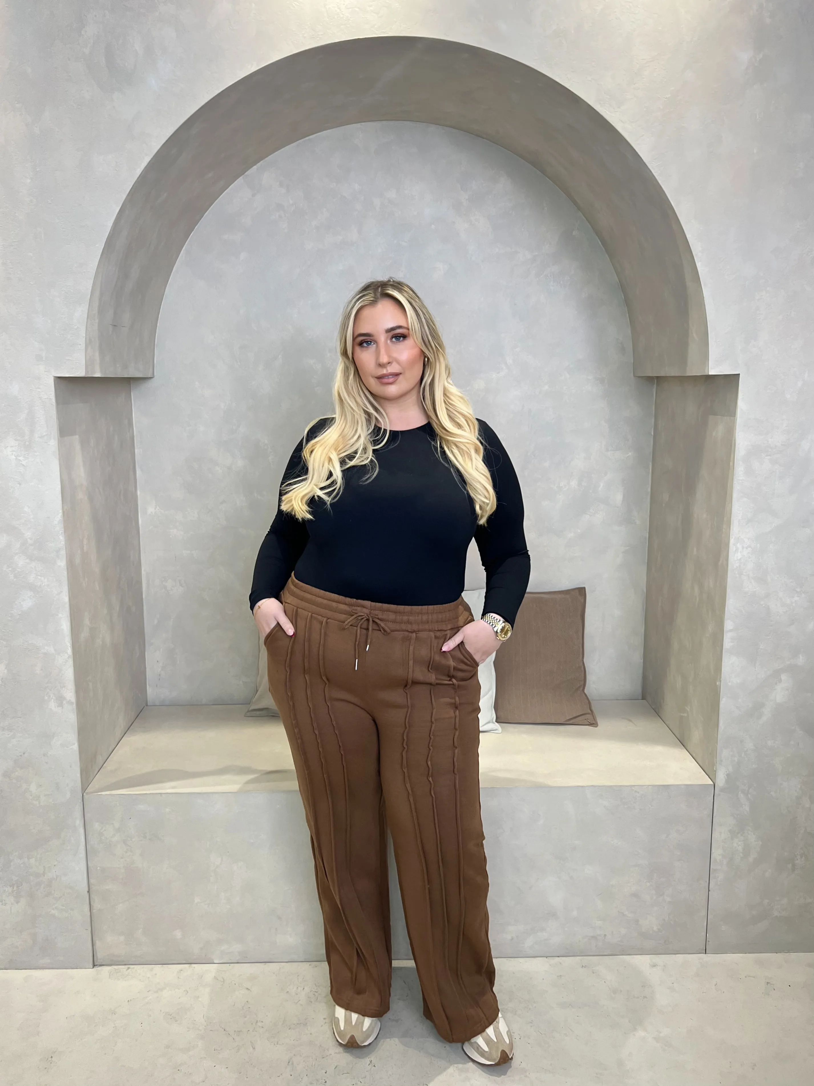 Curve Chocolate Wide Leg Piped Jogger