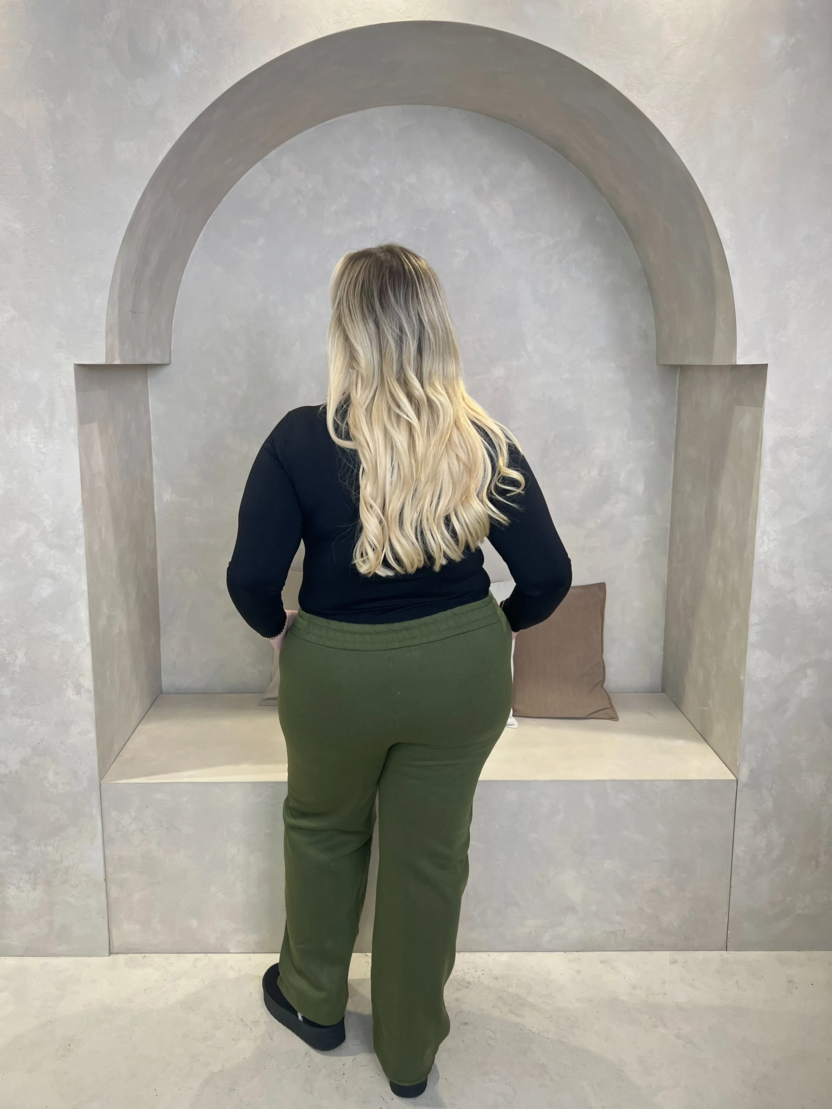 Curve Khaki Wide Leg Piped Jogger