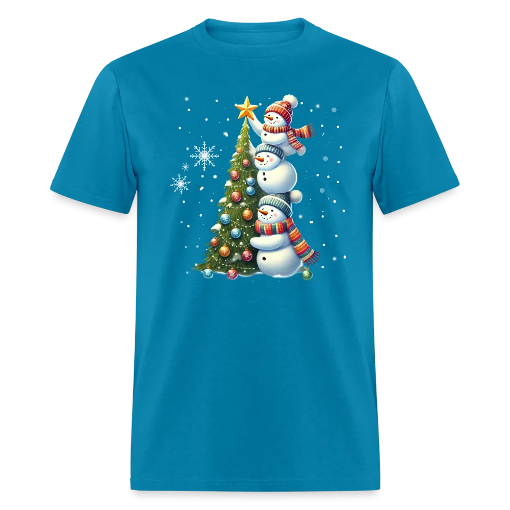 Cute Snowman Decorating Christmas Tree T-Shirt