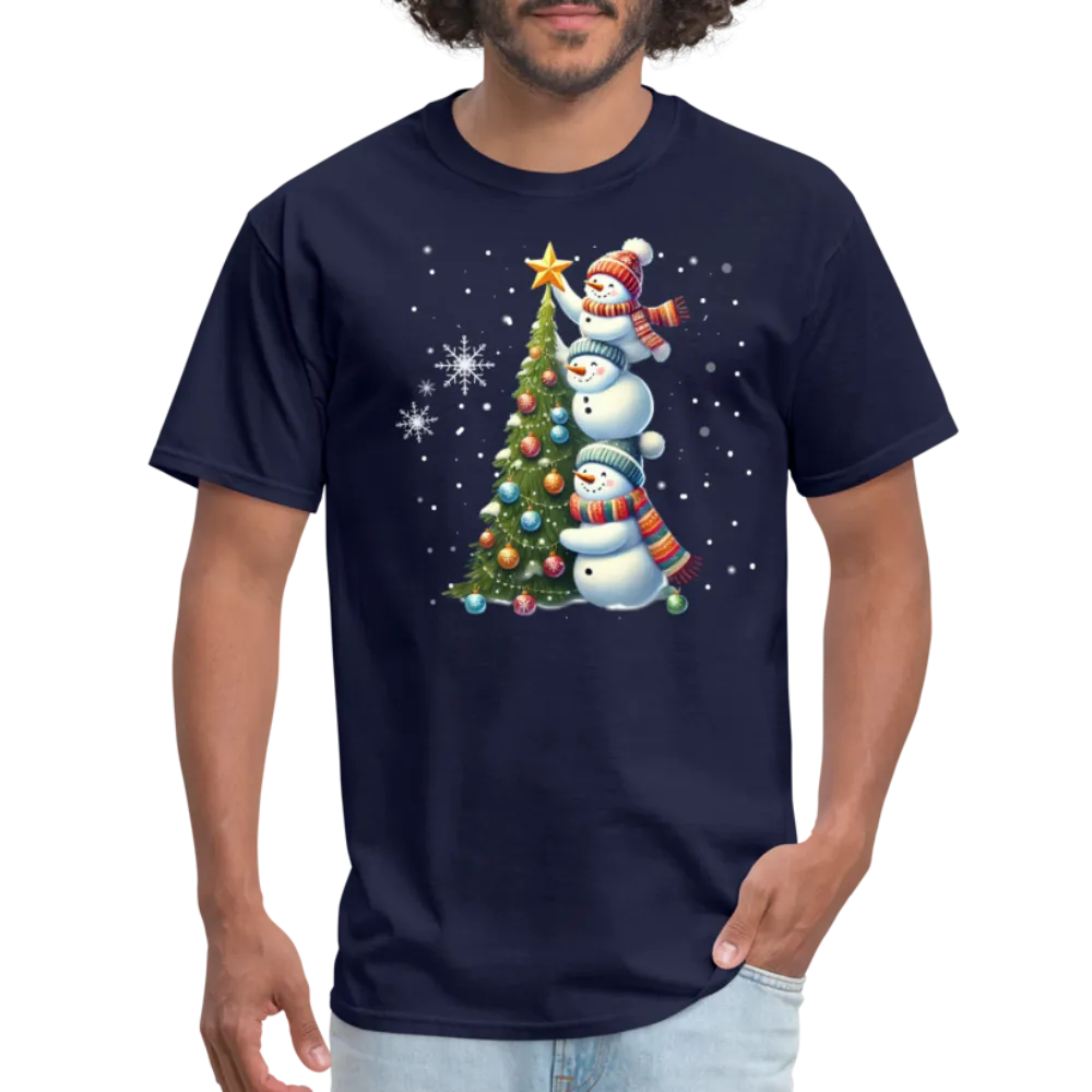 Cute Snowman Decorating Christmas Tree T-Shirt