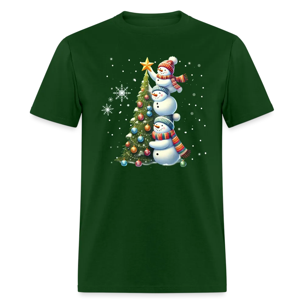 Cute Snowman Decorating Christmas Tree T-Shirt