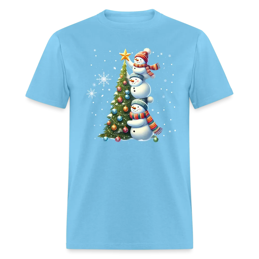 Cute Snowman Decorating Christmas Tree T-Shirt