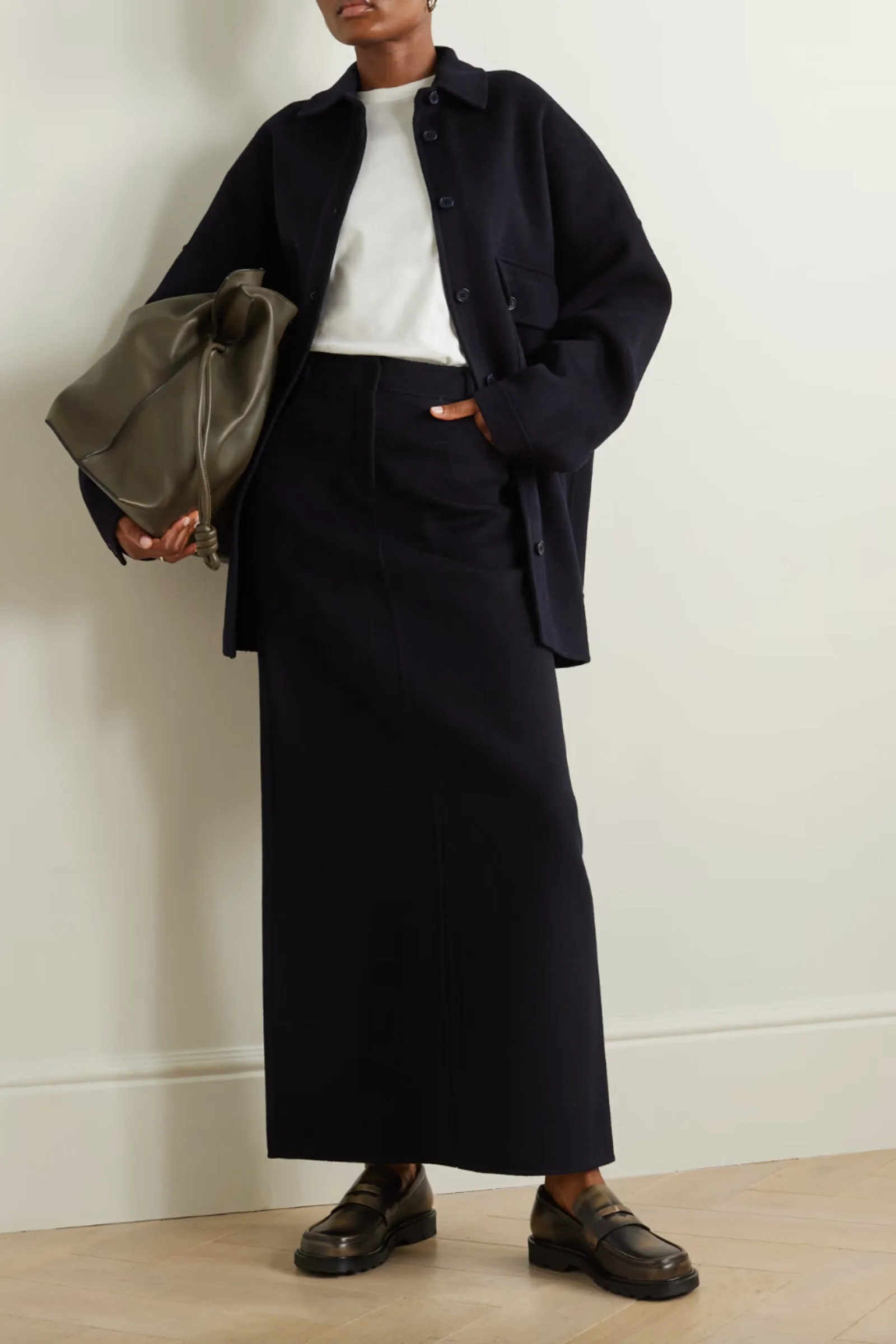 Dallas Wool-Blend Felt Overshirt and Malvo Maxi Skirt