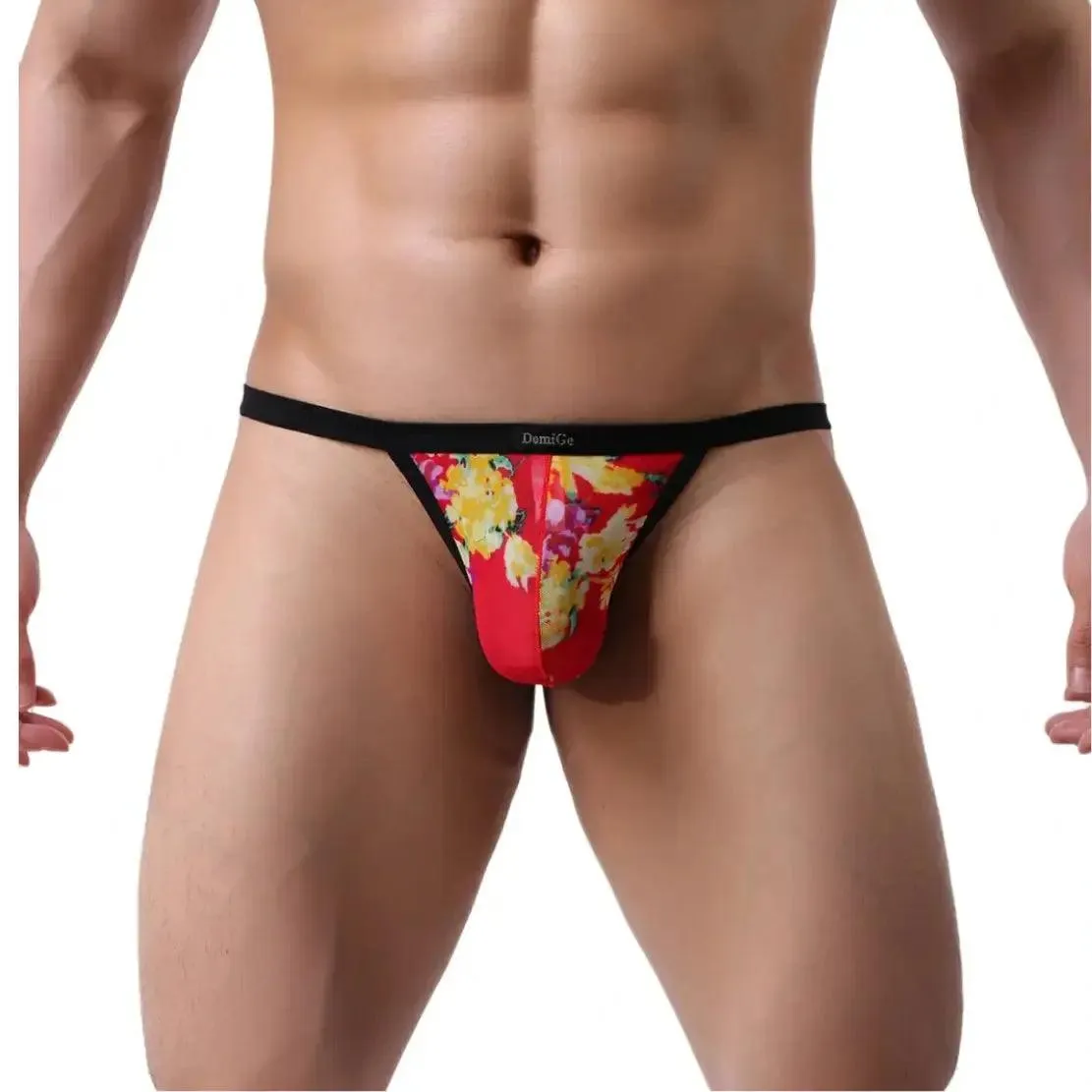 DomiGe Print Men's T-Back Thong with Lycra Mesh Sexy Underwear