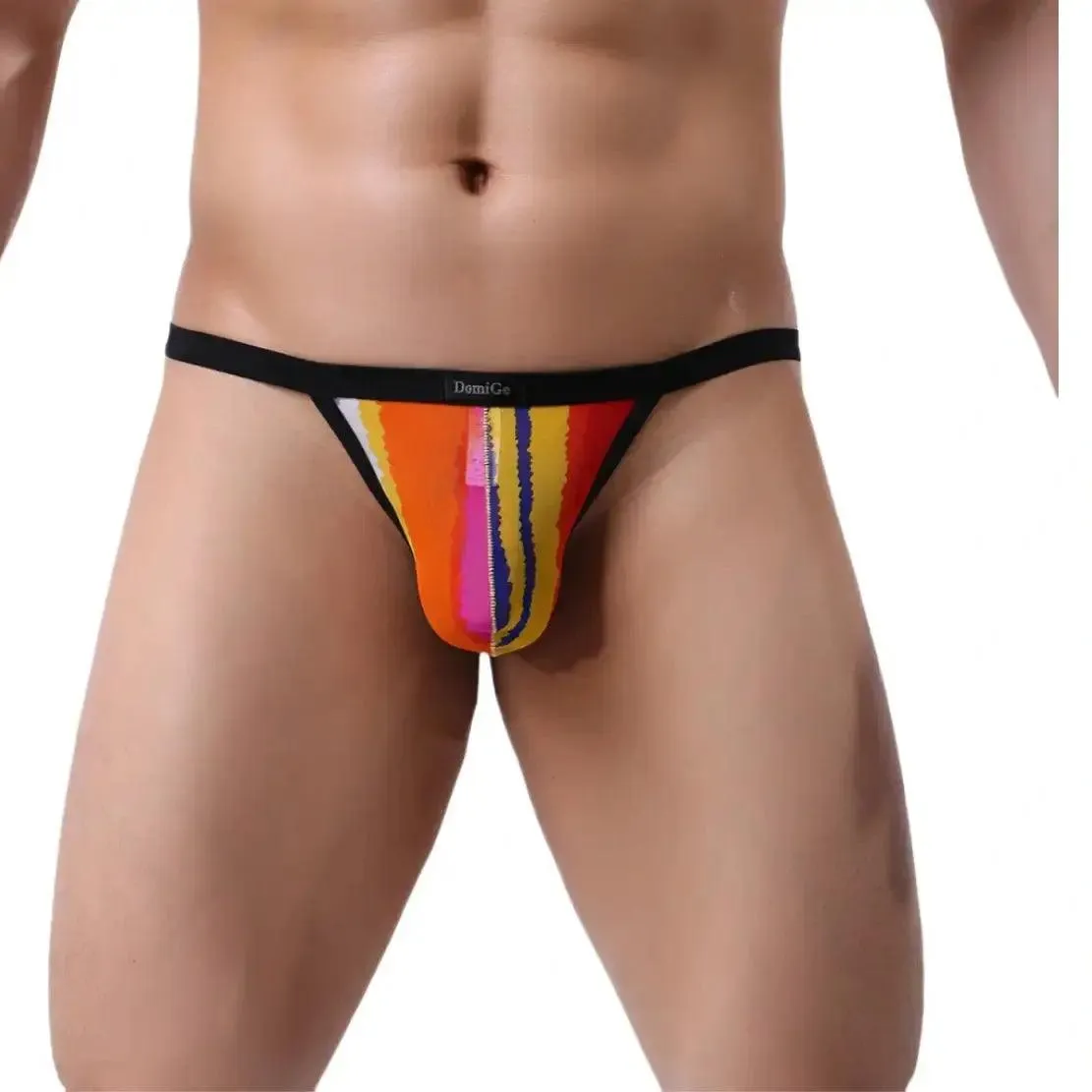 DomiGe Print Men's T-Back Thong with Lycra Mesh Sexy Underwear