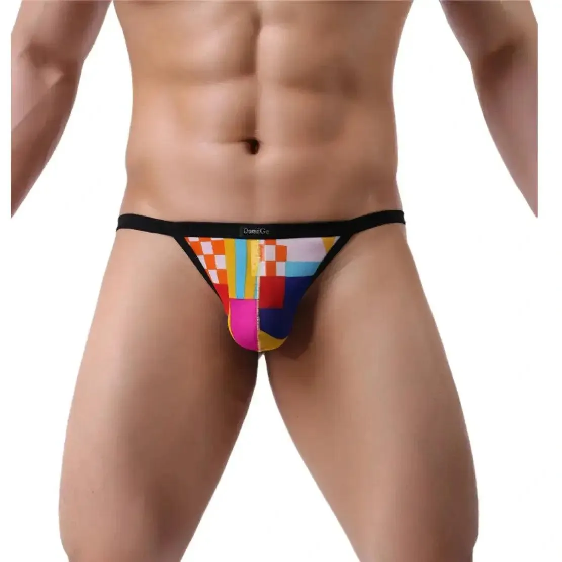 DomiGe Print Men's T-Back Thong with Lycra Mesh Sexy Underwear