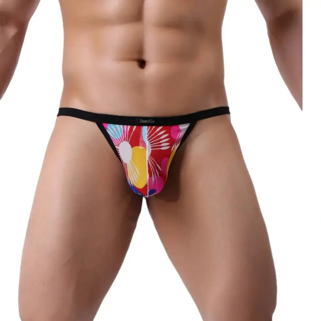 DomiGe Print Men's T-Back Thong with Lycra Mesh Sexy Underwear