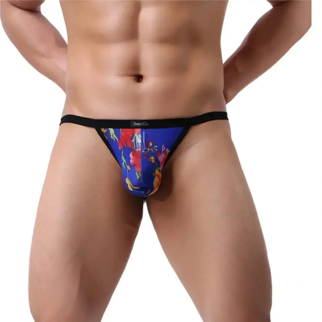 DomiGe Print Men's T-Back Thong with Lycra Mesh Sexy Underwear