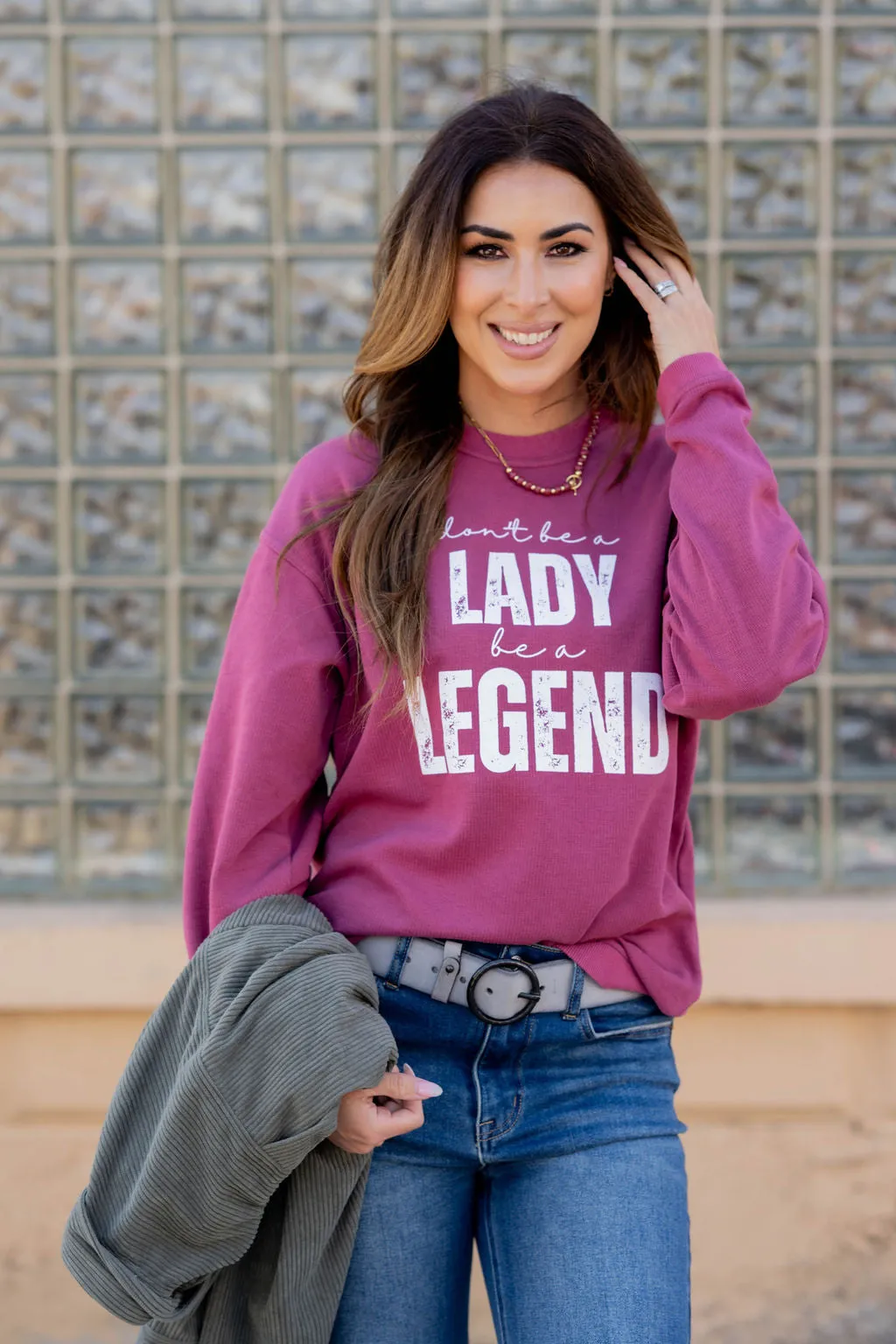 Don't Be A Lady Ribbed Graphic Crewneck