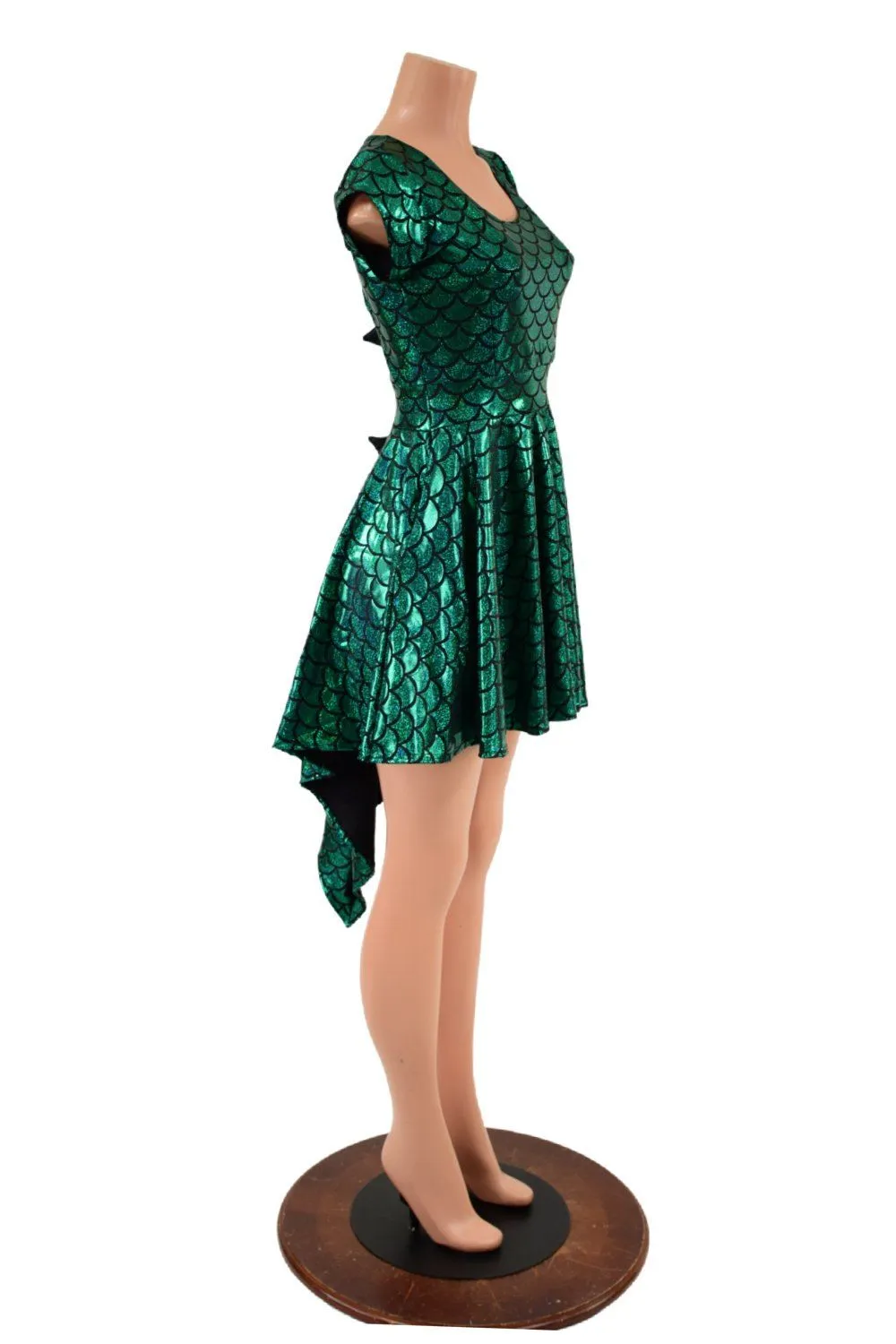 Dragon Spiked Pocket Skater Dress with Dragontail Hemline