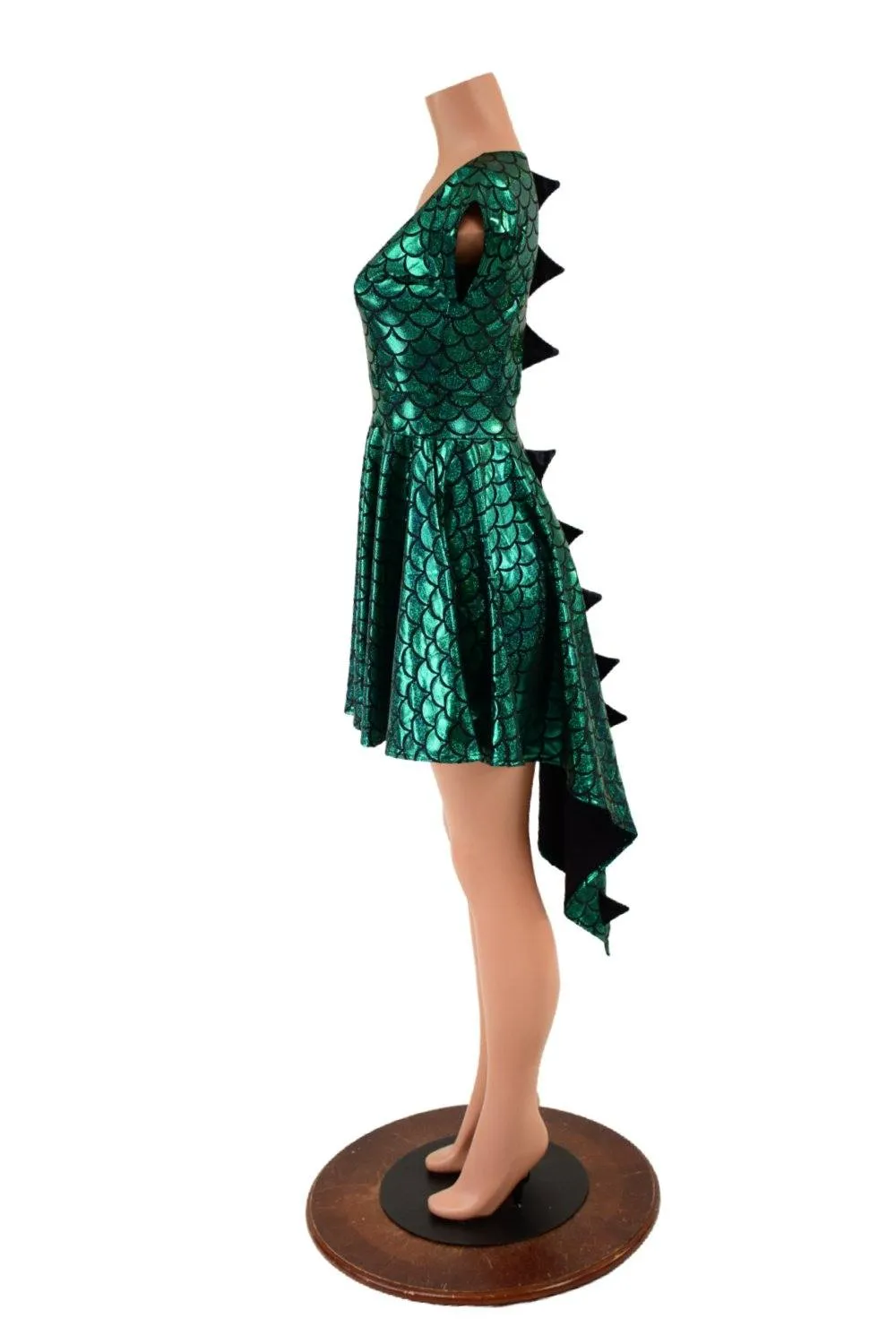 Dragon Spiked Pocket Skater Dress with Dragontail Hemline