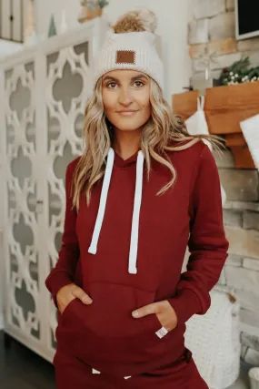 Drawstring Burgundy Fleece Hoodie