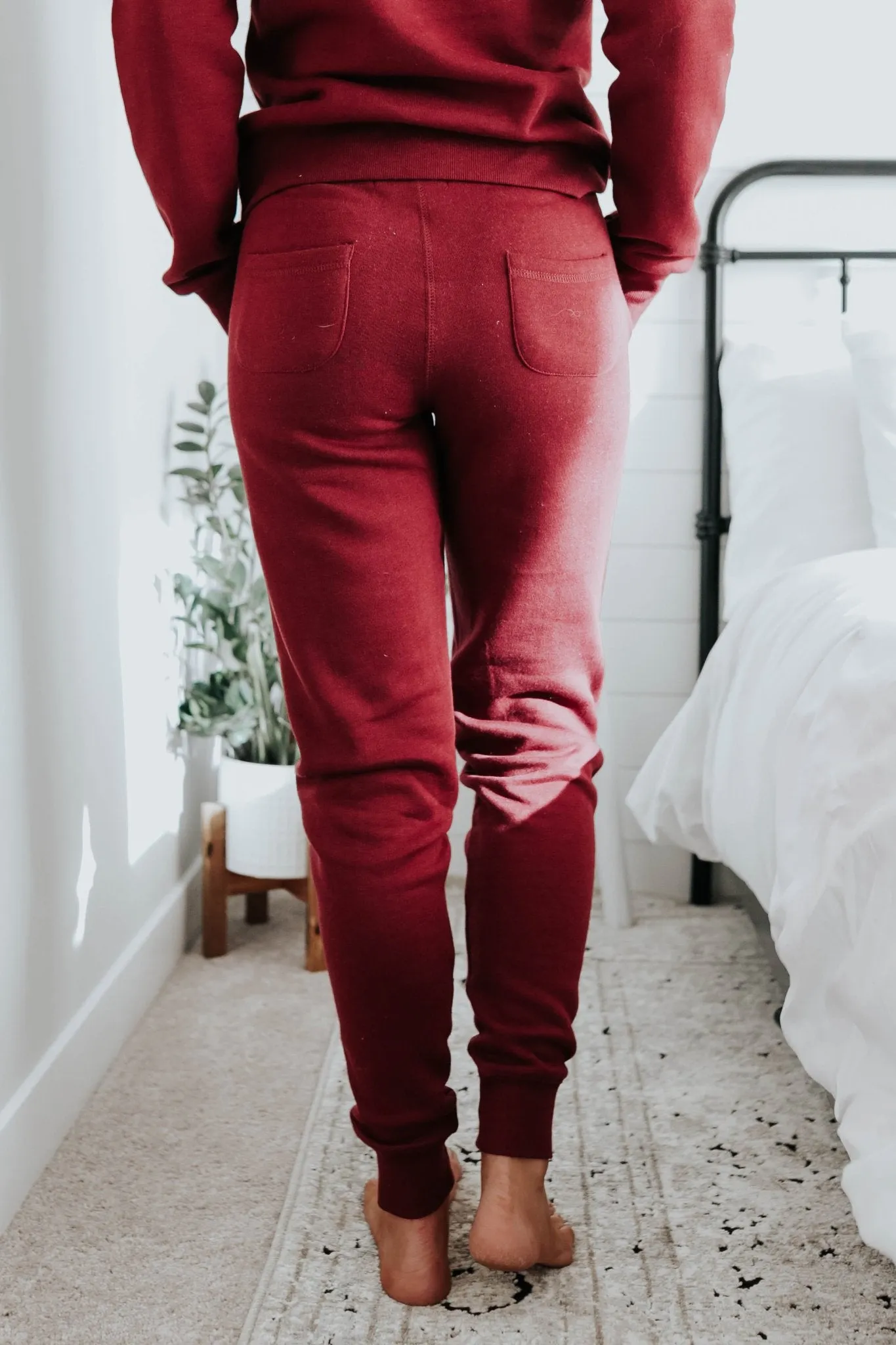 Drawstring Burgundy Fleece Joggers