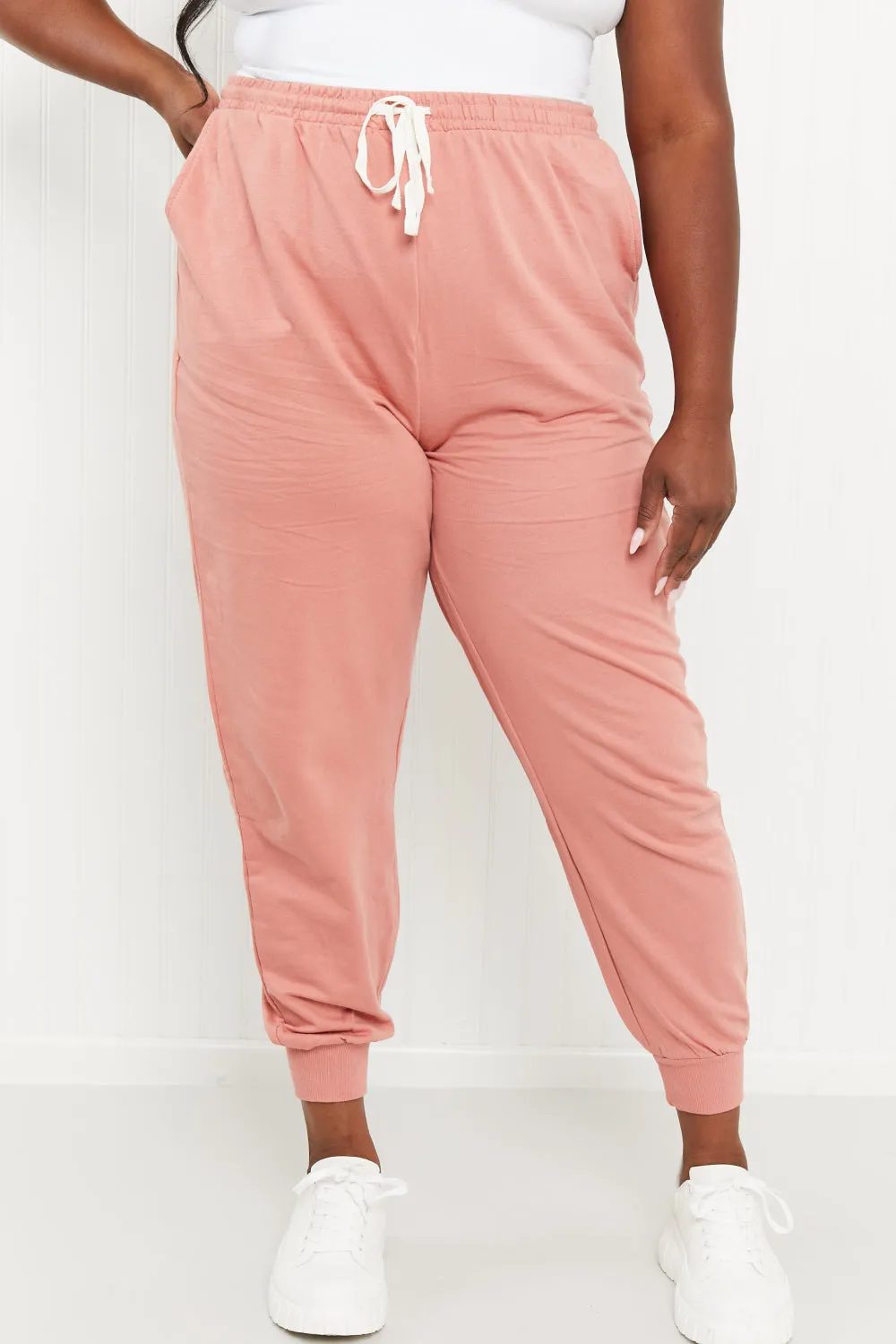 Drawstring Waist Joggers in Ash Rose