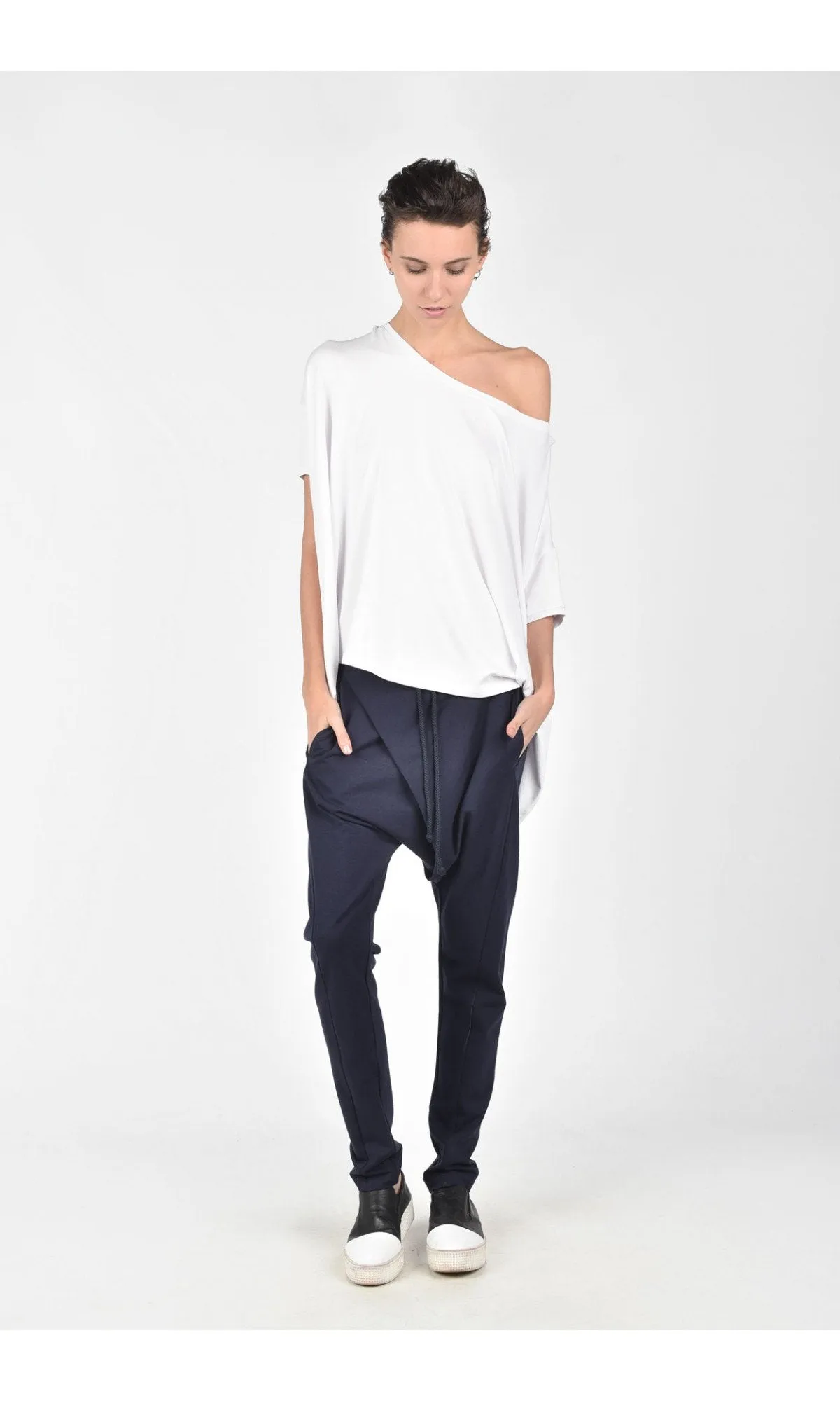 Drop Crotch Pants with Overlap Front