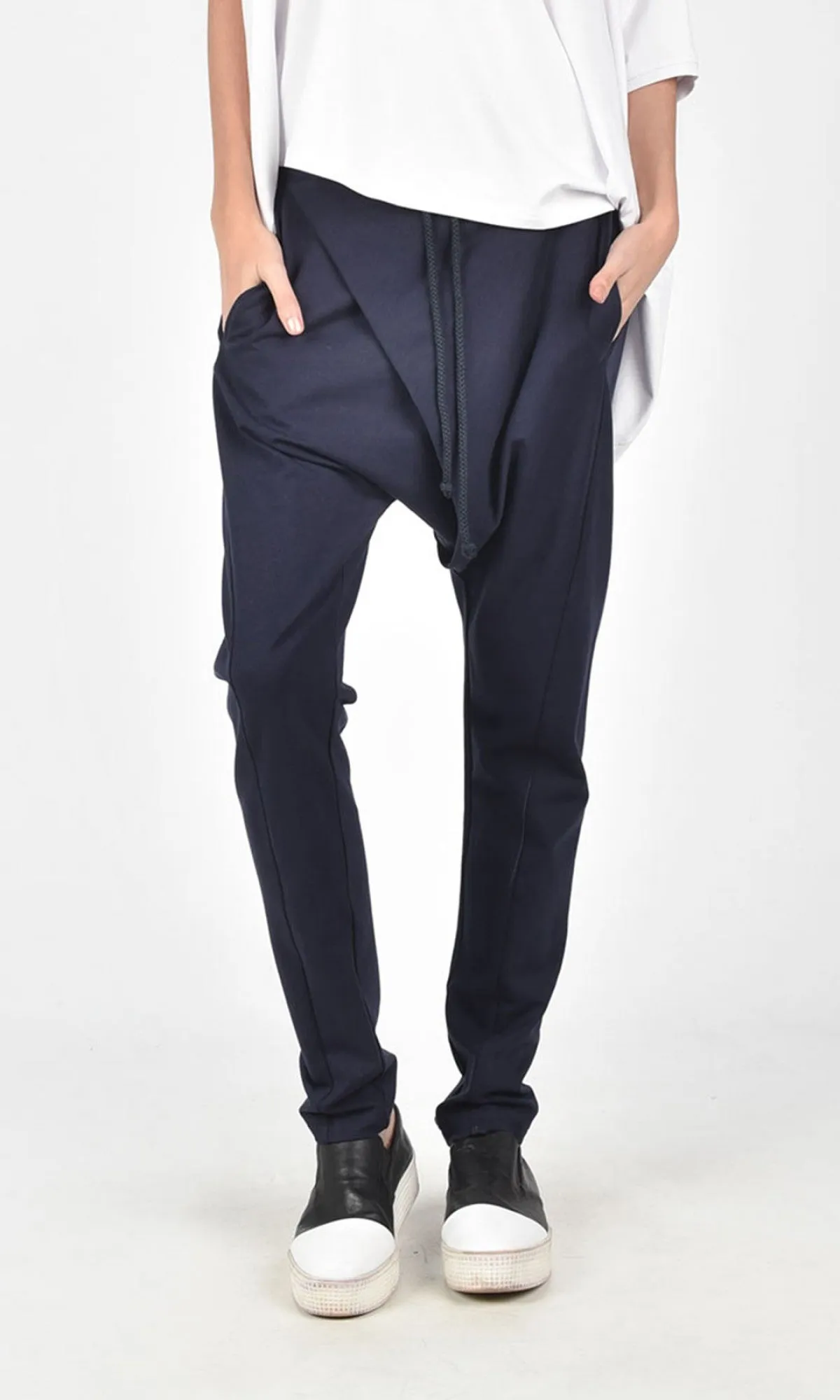 Drop Crotch Pants with Overlap Front