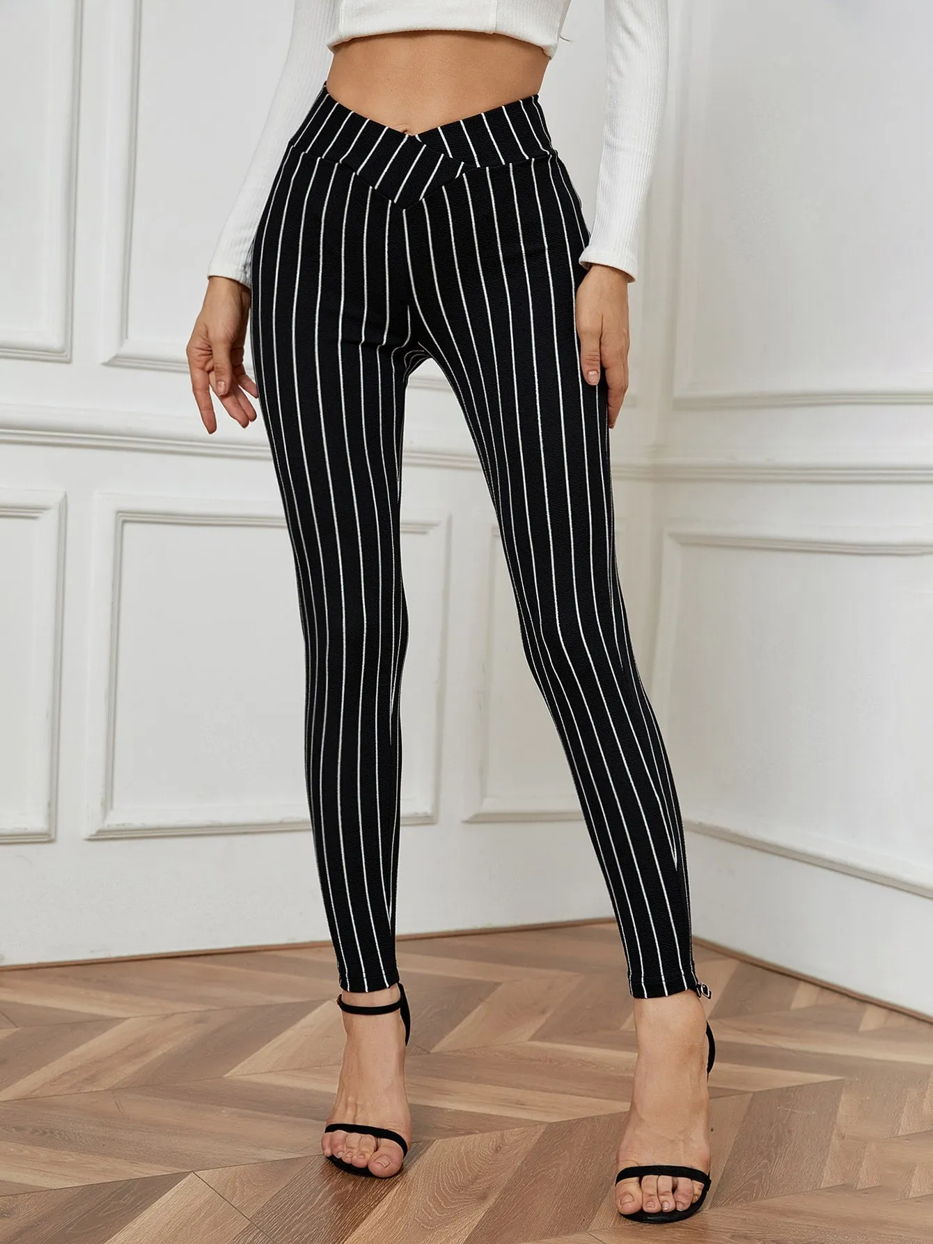 Elegant Striped Natural Cropped Women Pants