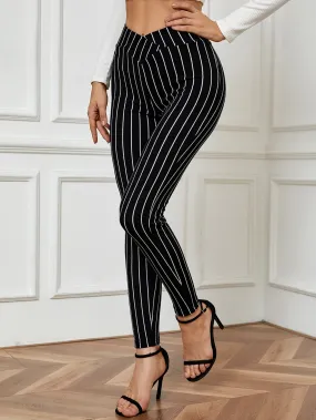 Elegant Striped Natural Cropped Women Pants