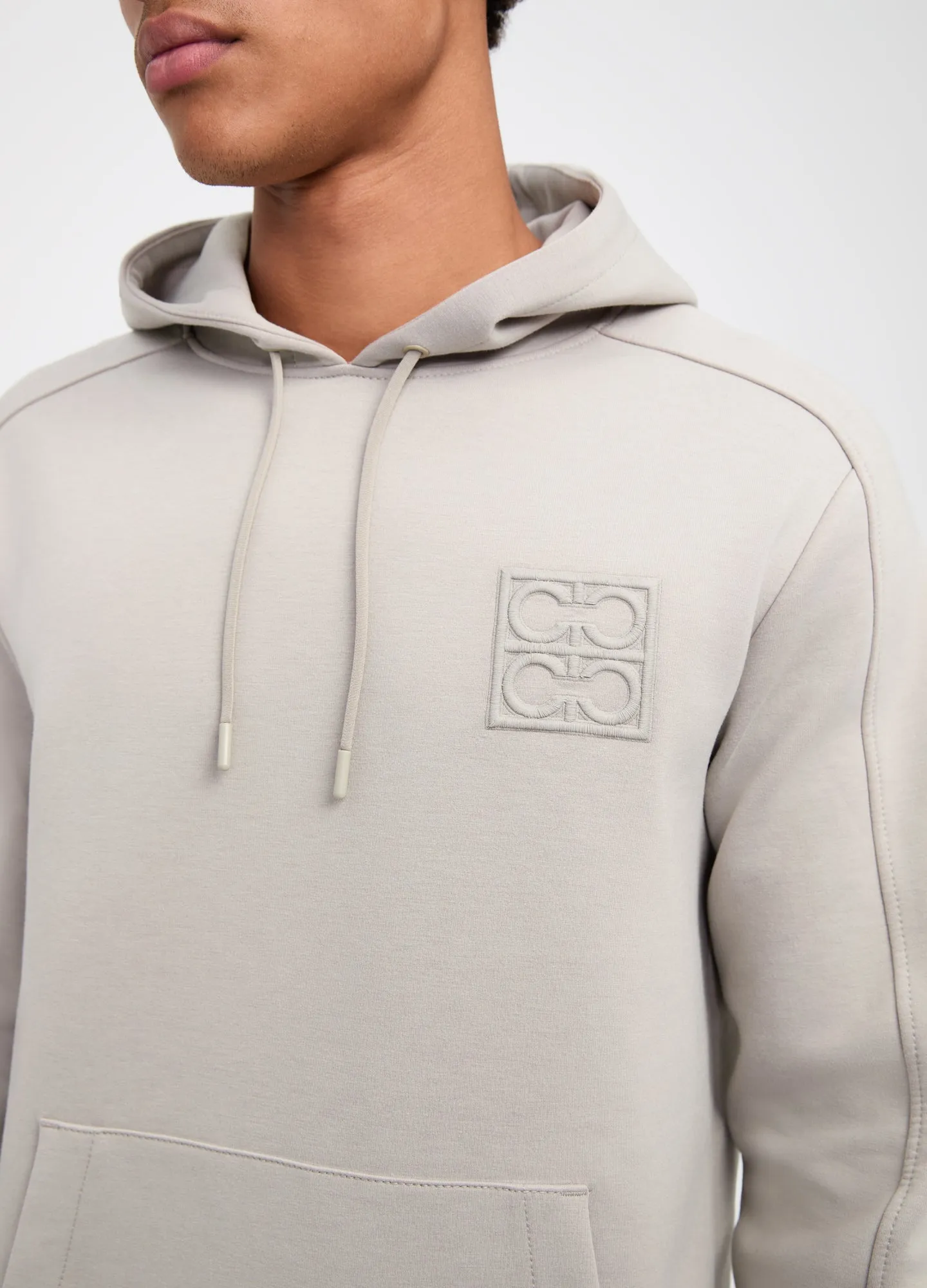 Embroidered Neoprene Hoodie Warm Grey