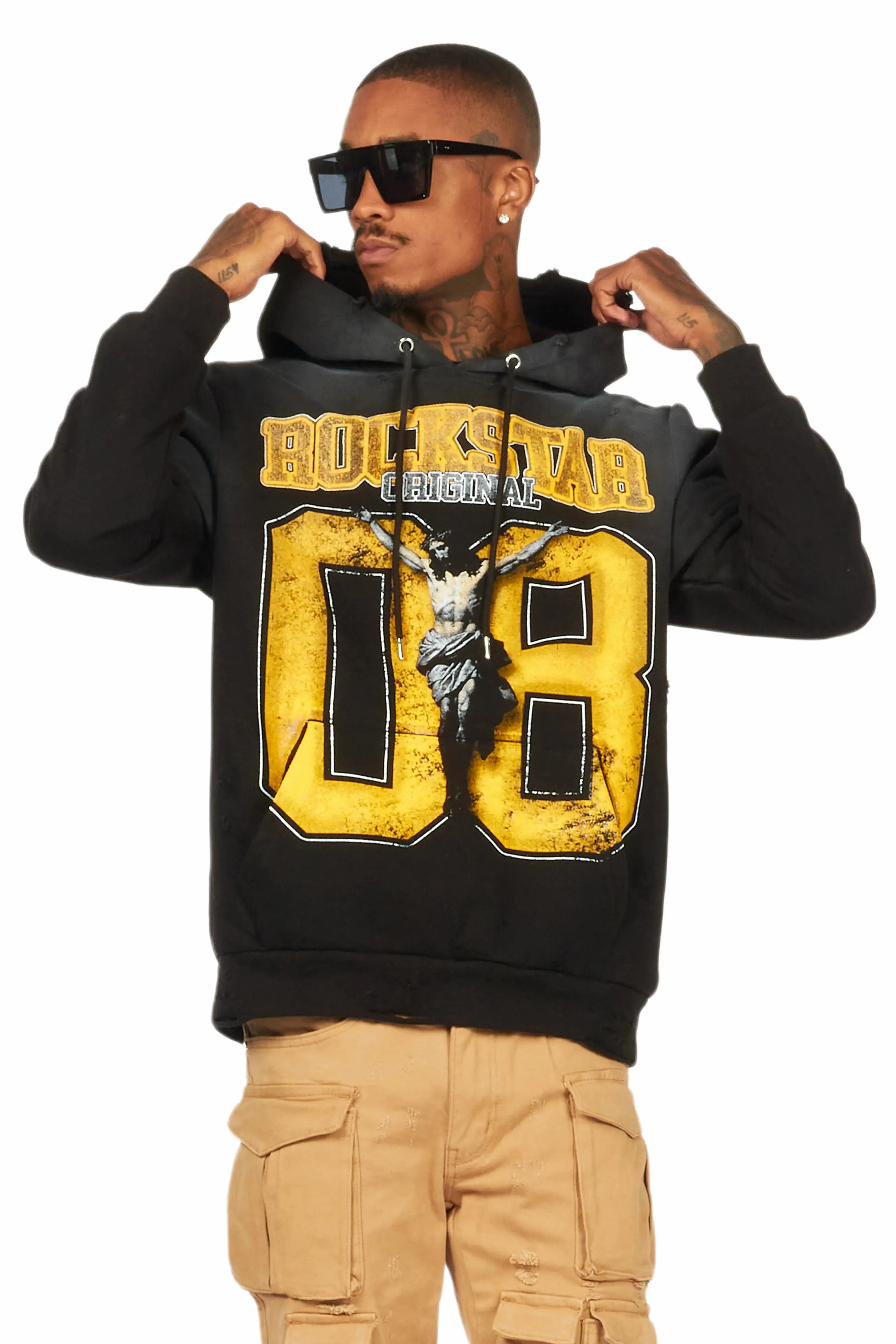 Fields Black/Yellow Distressed Graphic Hoodie