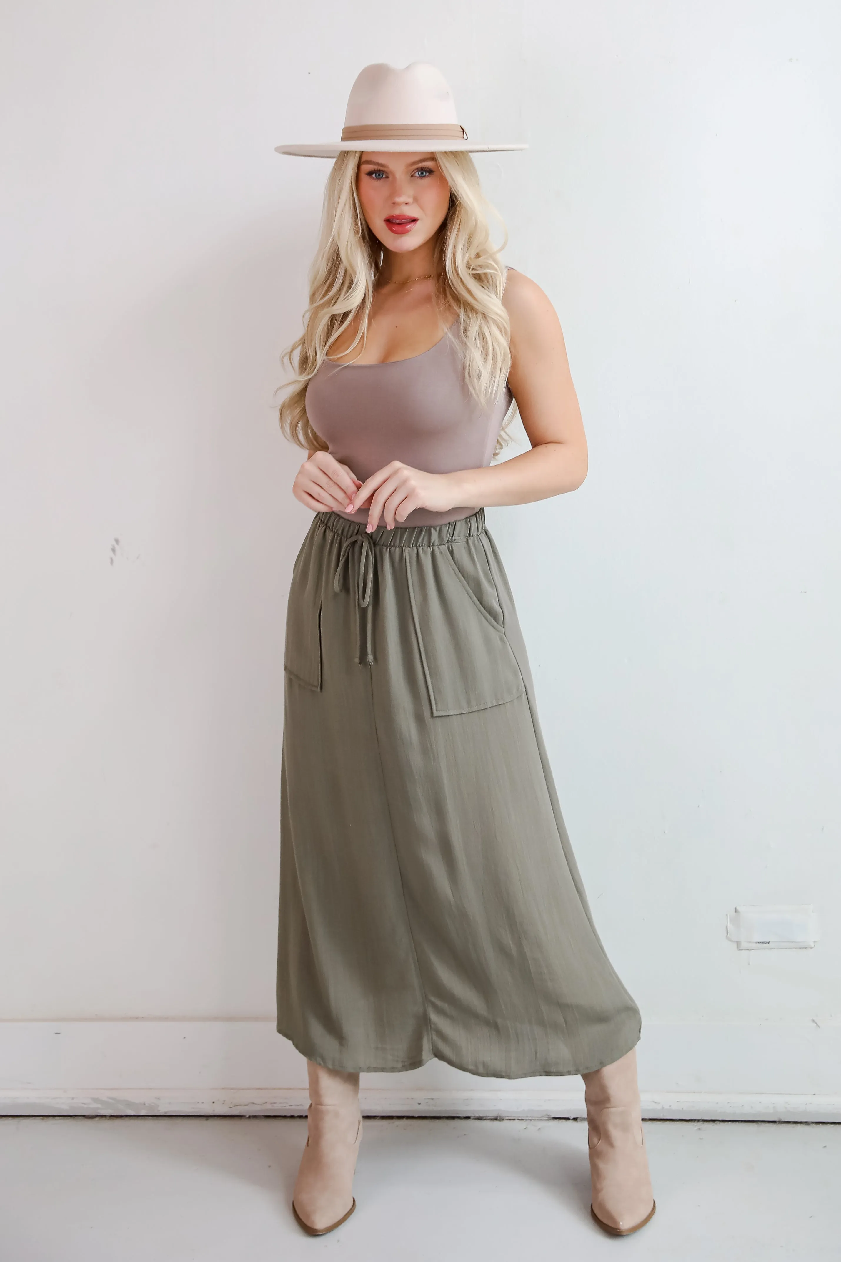 FINAL SALE - Glorious Invite Olive Maxi Skirt