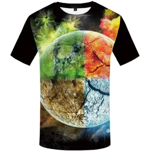 Five Elements T shirts Men Colorful T shirts Funny Harajuku T-shirts Graphic Flame Tshirt Printed Moon Tshirts Novelty