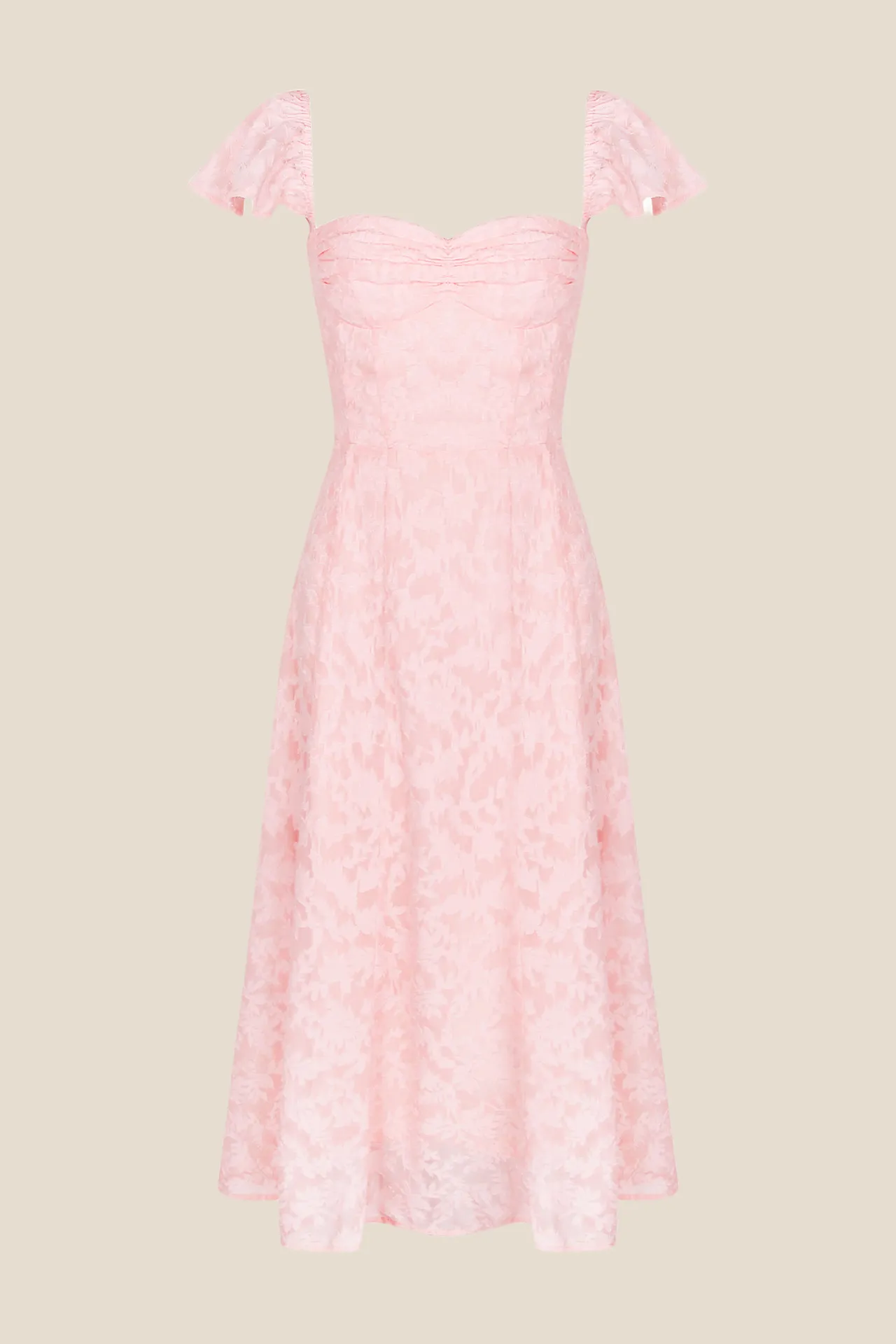 Flare Sleeves Pink Ruched A-line Long Dress