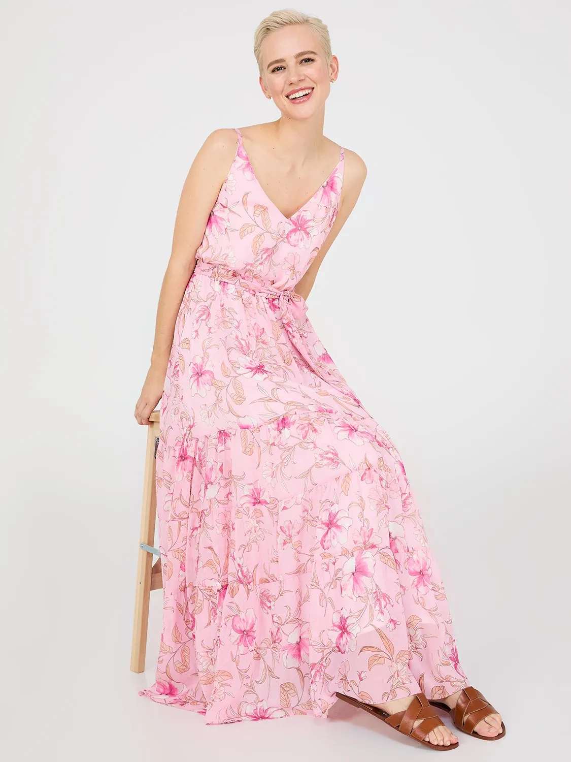 Floral Print 3-Tier Maxi Dress