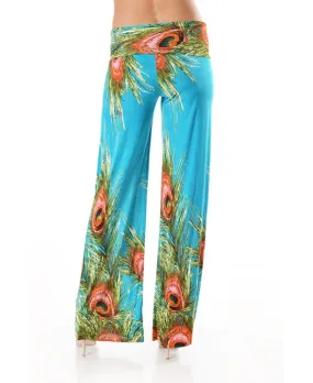 Foldover Palazzo Pants Peacock Light Blue