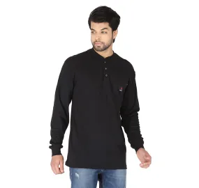 Forge Fr Men's Black Henley Neck Long Sleeve T-shirt