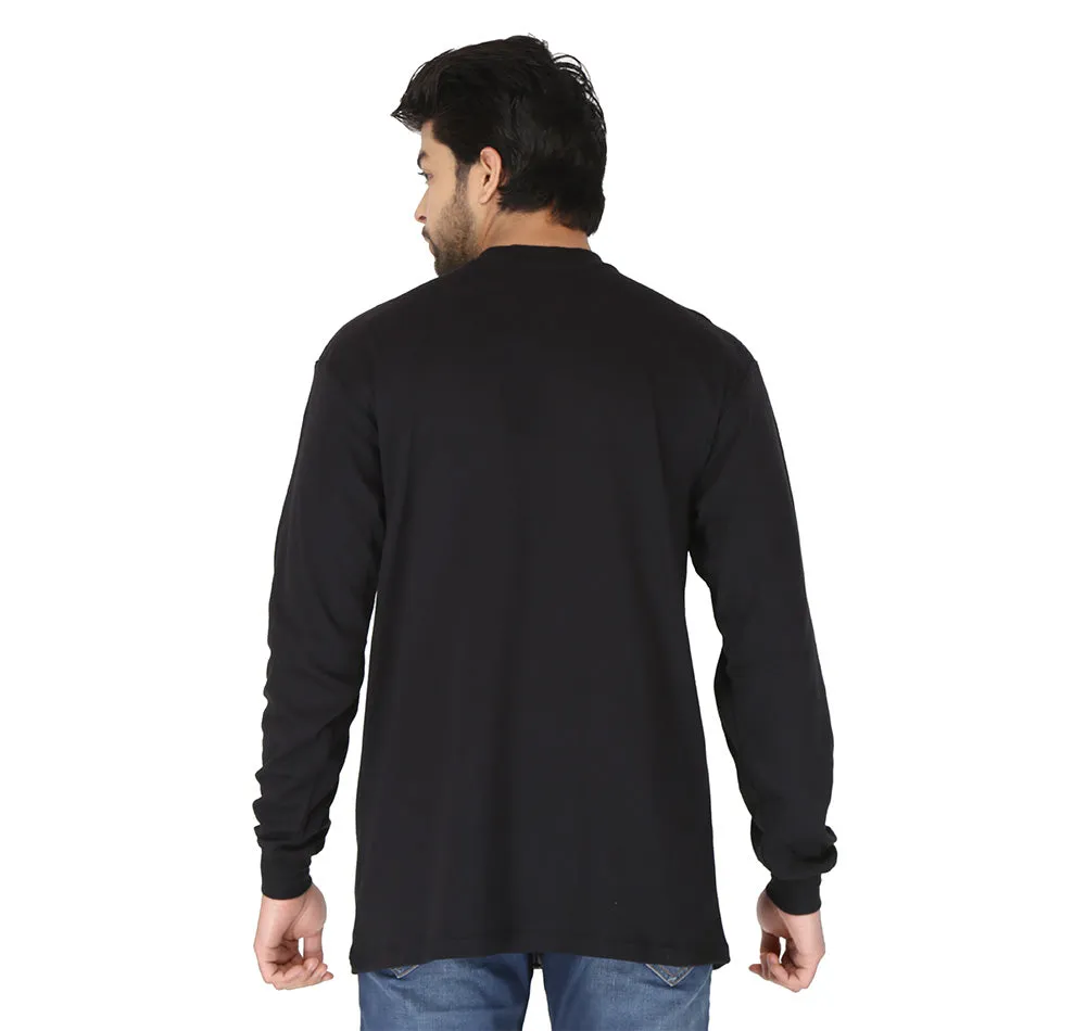 Forge Fr Men's Black Henley Neck Long Sleeve T-shirt